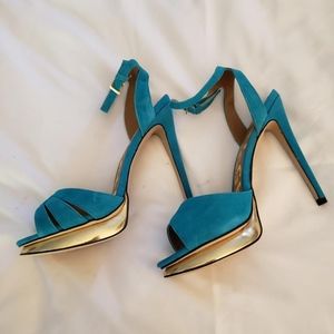 Kelsi Dagger teal suede heels